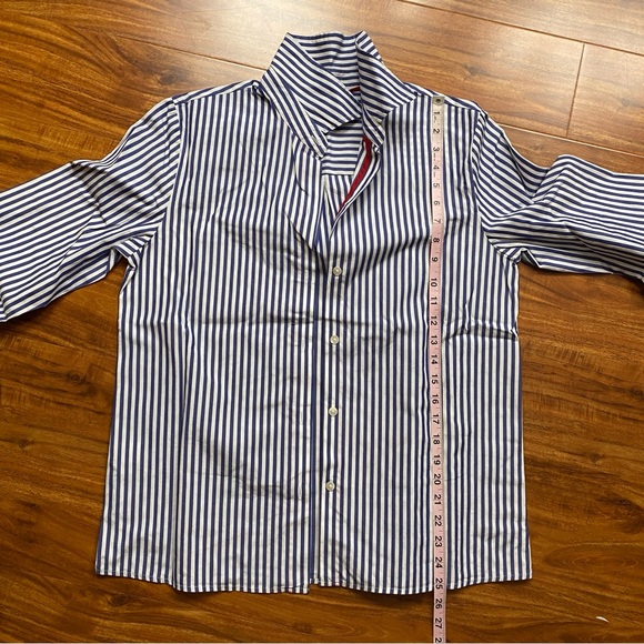 Vintage Ann Taylor Blue White Stripe Collar Button Down Long Sleeve Shirt Size L - Picture 13 of 14
